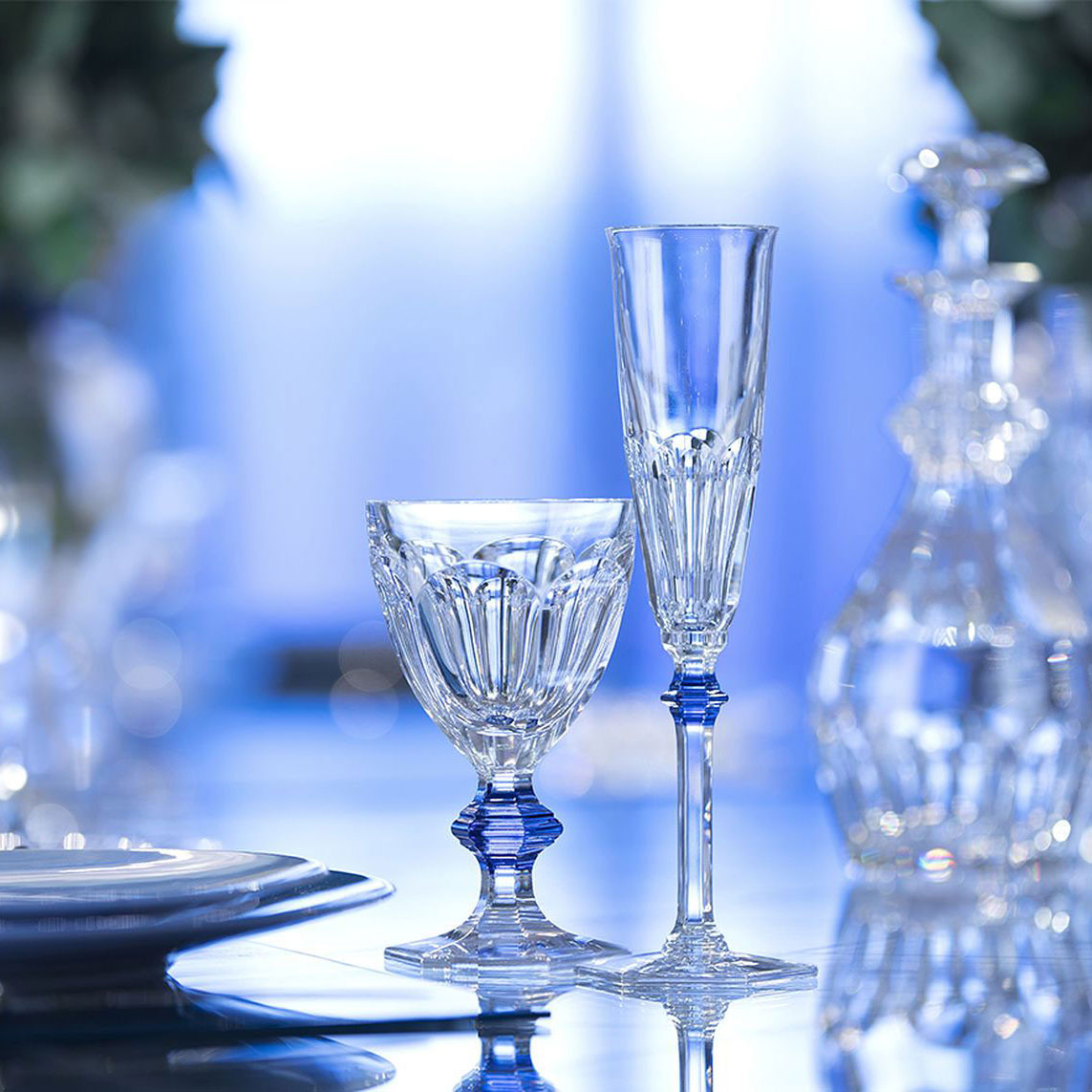 Baccarat Harcourt Eve Champagne Flutes, Blue Knob, Pair